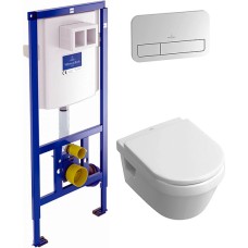 Комплект Инсталляция Villeroy & Boch с кнопкой матовый хром + Унитаз Villeroy & Boch Omnia Architectura 
