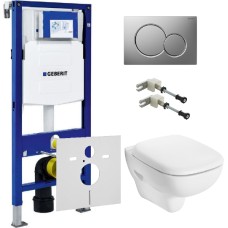 Комплект Инсталляция Geberit Duofix UP320 с кнопкой матовый хром + Унитаз IFO Sjoss Rimfree безободковый + Шумоизоляция 