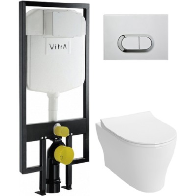 Комплект Инсталляция VitrA с кнопкой хром + Унитаз VitrA Bella с микролифтом