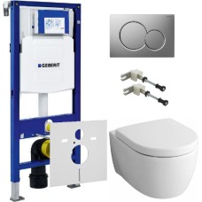Комплект Инсталляция Geberit Duofix UP320 с кнопкой матовый хром + Унитаз Keramag iCon безободковый + Шумоизоляциоя 