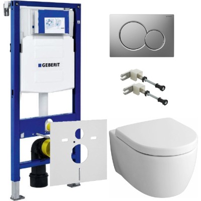 Комплект Инсталляция Geberit Duofix UP320 с кнопкой матовый хром + Унитаз Keramag iCon безободковый + Шумоизоляциоя