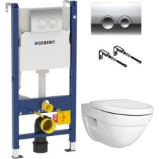 Комплект Инсталляция Geberit Duofix Delta 3 в 1 с кнопкой хром + Унитаз VitrA Form 500 с микролифтом 