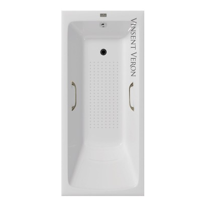 Чугунная ванна Vinsent Veron Kingston 180x80x50 с квадратными бронзовыми ручками и антискользящим покрытием