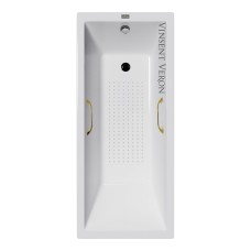 Чугунная ванна Vinsent Veron Square 140x70x45 с квадратными золотыми ручками и антискользящим покрытием
