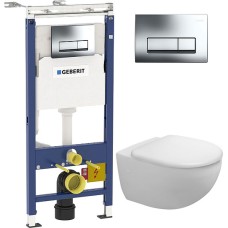 Комплект Инсталляция Geberit Duofix Платтенбау 4 в 1 с кнопкой хром + Унитаз Duravit Architec с микролифтом 