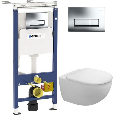 Комплект Инсталляция Geberit Duofix Платтенбау 4 в 1 с кнопкой хром + Унитаз Duravit Architec с микролифтом