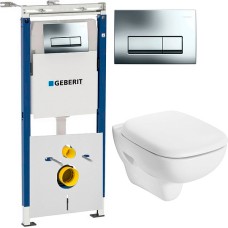 Комплект Инсталляция Geberit Duofix Платтенбау 4 в 1 с кнопкой хром + Унитаз IFO Sjoss Rimfree безободковый + Шумоизоляция 