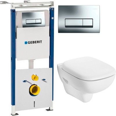 Комплект Инсталляция Geberit Duofix Платтенбау 4 в 1 с кнопкой хром + Унитаз IFO Sjoss Rimfree безободковый + Шумоизоляция