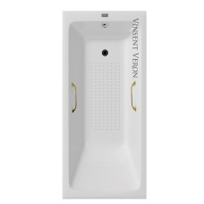 Чугунная ванна Vinsent Veron Kingston 180x80x50 с квадратными золотыми ручками и антискользящим покрытием