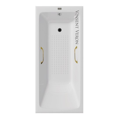 Чугунная ванна Vinsent Veron Kingston 180x80x50 с квадратными золотыми ручками и антискользящим покрытием