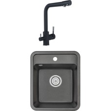 Комплект  Мойка кухонная Floracio Compact 430 черная + Смеситель Floracio Ares для кухонной мойки, антрацит 