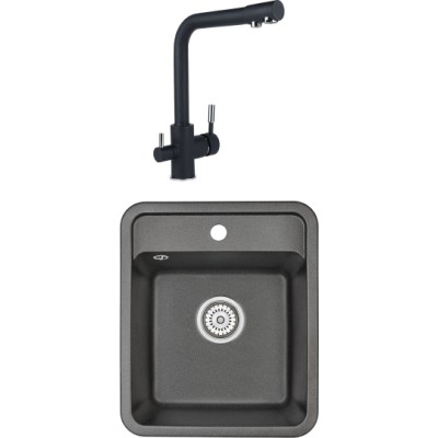 Комплект  Мойка кухонная Floracio Compact 430 черная + Смеситель Floracio Ares для кухонной мойки, антрацит