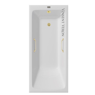 Чугунная ванна Vinsent Veron Kingston 180x80x50 с квадратными ручками матовое золото