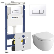 Комплект Инсталляция Geberit Duofix Платтенбау 4 в 1 с белой кнопкой + Унитаз Keramag iCon безободковый + Шумоизоляция 