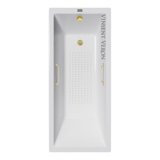 Чугунная ванна Vinsent Veron Square 140x70x45 с квадратными ручками матовое золото и антискользящим покрытием