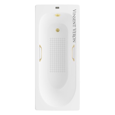 Чугунная ванна Vinsent Veron Soissons 170x70x42 с квадратными ручками матовое золото и антискользящим покрытием