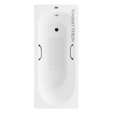 Чугунная ванна Vinsent Veron Soissons 170x70x42 с квадратными черными матовыми ручками и антискользящим покрытием