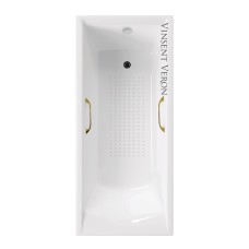 Чугунная ванна Vinsent Veron Devon 180x70x45 с квадратными золотыми ручками и антискользящим покрытием