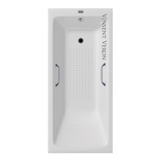 Чугунная ванна Vinsent Veron Kingston 180x80x50 с квадратными хромированными ручками и антискользящим покрытием