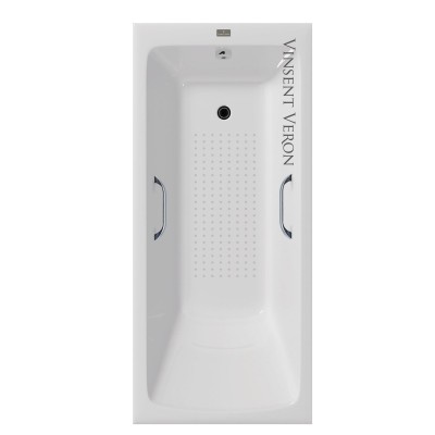 Чугунная ванна Vinsent Veron Kingston 180x80x50 с квадратными хромированными ручками и антискользящим покрытием